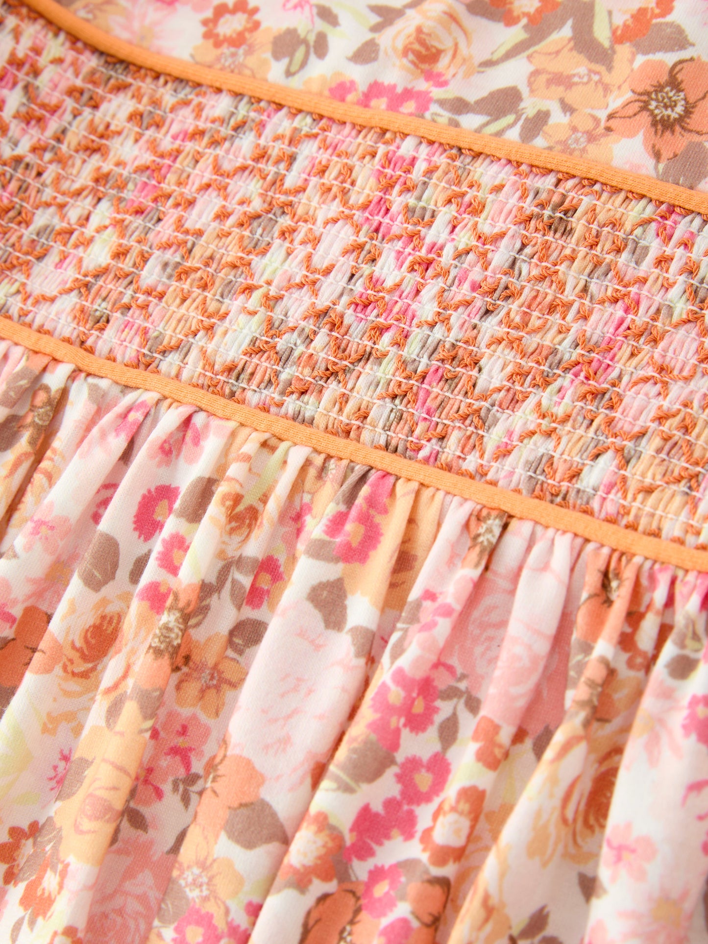 🍑 Peach Bow Smocked Floral Girl Dress | Boutique Baby Girl Spring & Summer Dress