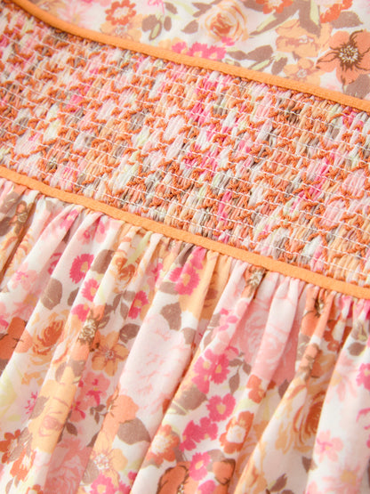 🍑 Peach Bow Smocked Floral Girl Dress | Boutique Baby Girl Spring & Summer Dress