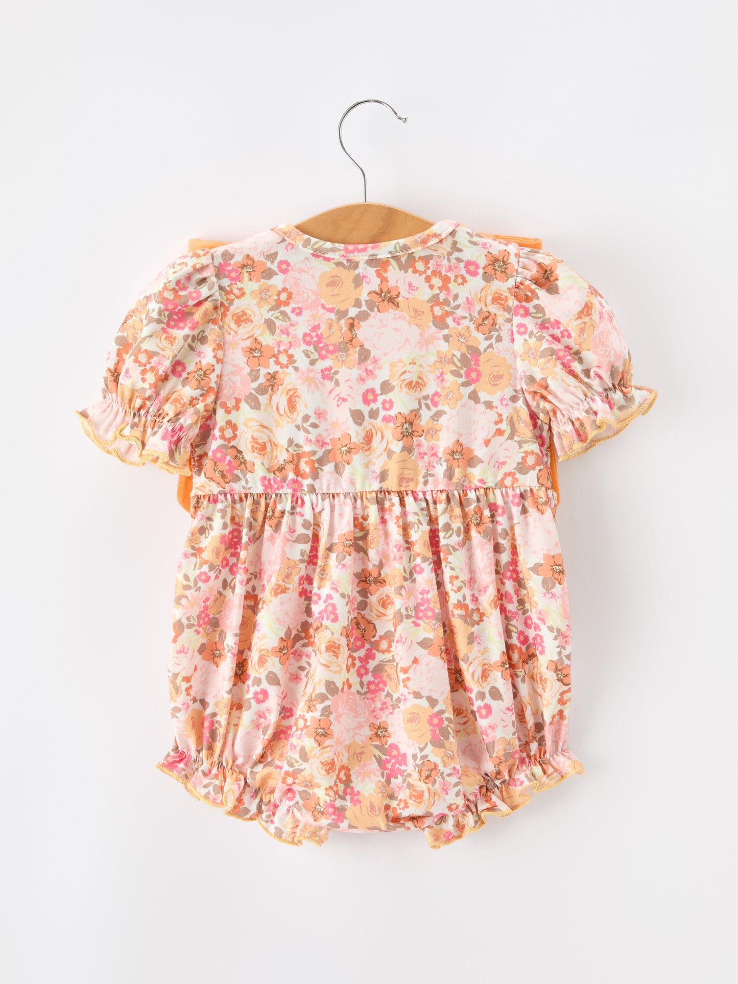 🍑 Peach Bow Smocked Floral Baby Bubble | Boutique Baby Girl Spring & Summer Outfit