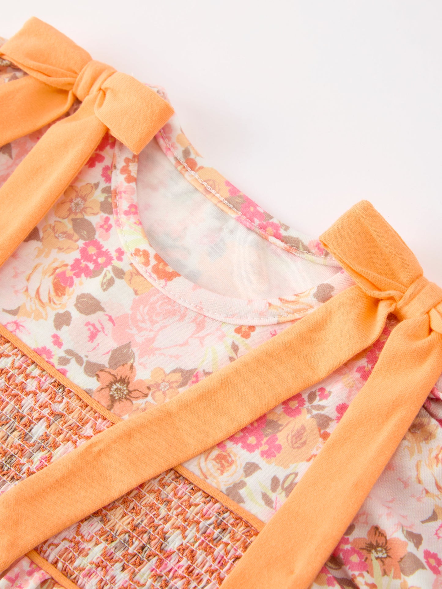 🍑 Peach Bow Smocked Floral Baby Bubble | Boutique Baby Girl Spring & Summer Outfit