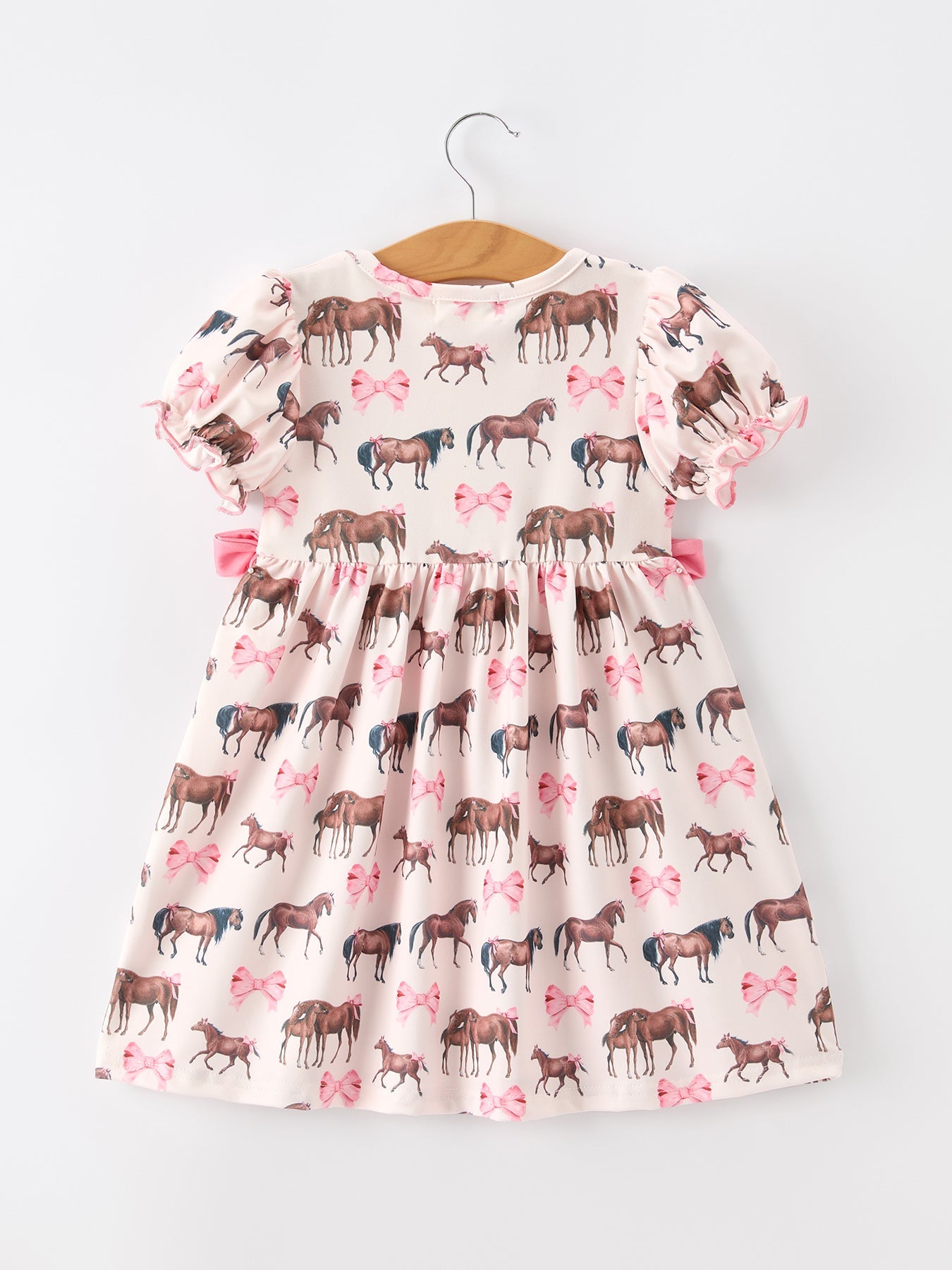 Western Horse Smocked Girls Dress | Cowboy Girl Boutique Dress | Bow Ruffle Short Sleeve Toddler Outfit