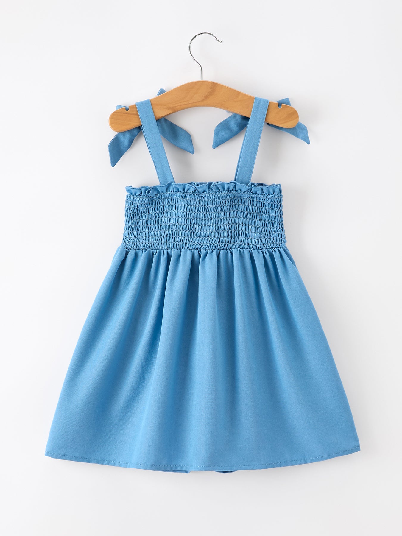 Summer Bow Girls Smocked Strap Dress | Boutique Baby Girl Dress | Bow Applique Toddler Outfit