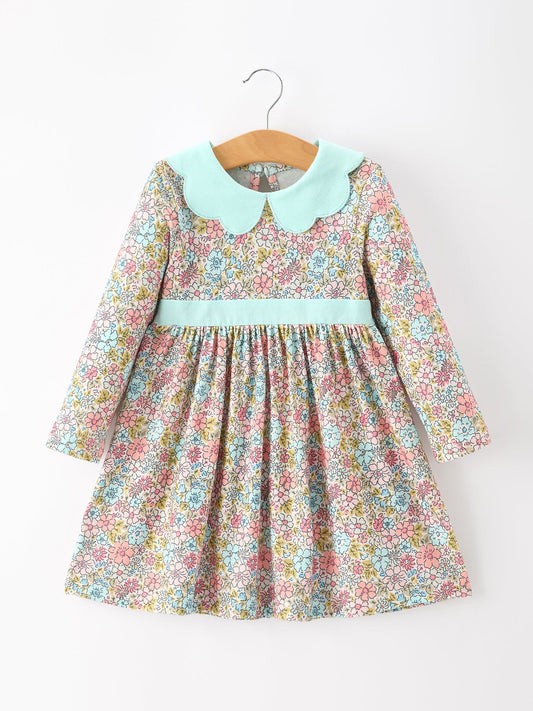 Mint Floral Petals Collar Girl Dress | Boutique Baby Girl Spring & Summer Dress