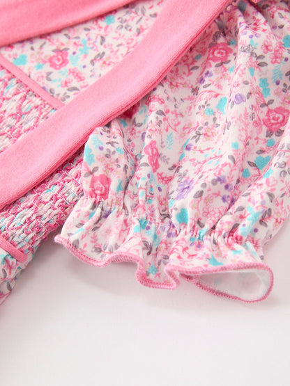 🎀 Pink Bow Smocked Floral Girl Dress | Boutique Baby Girl Spring & Summer Dress