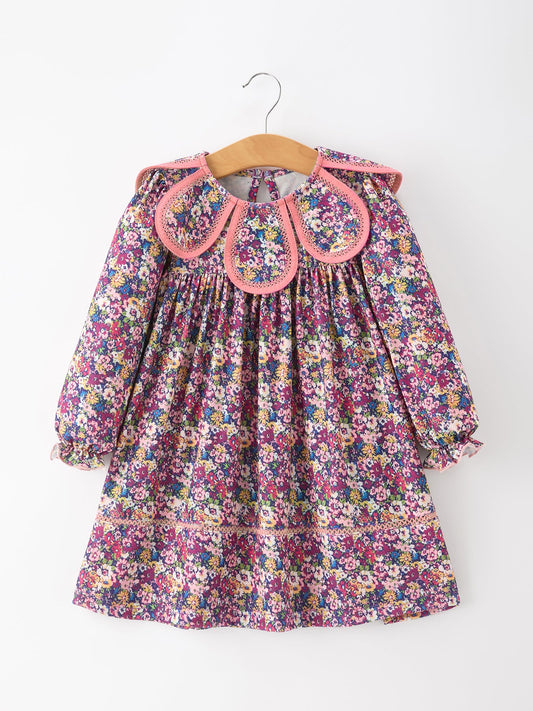 🌸 Pink Floral Petals Collar Girl Dress | Boutique Baby Girl Spring & Summer Dress