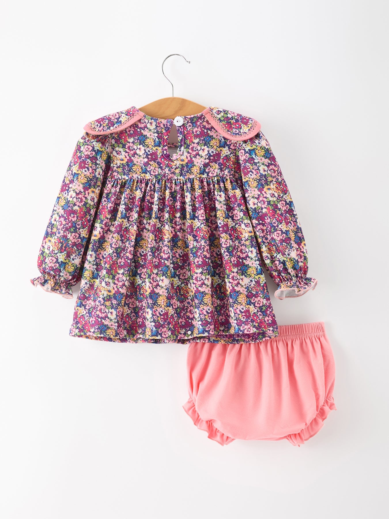🌸 Pink Floral Petals Collar Girl Bloomer Set | Boutique Baby Girl Spring & Summer Outfit