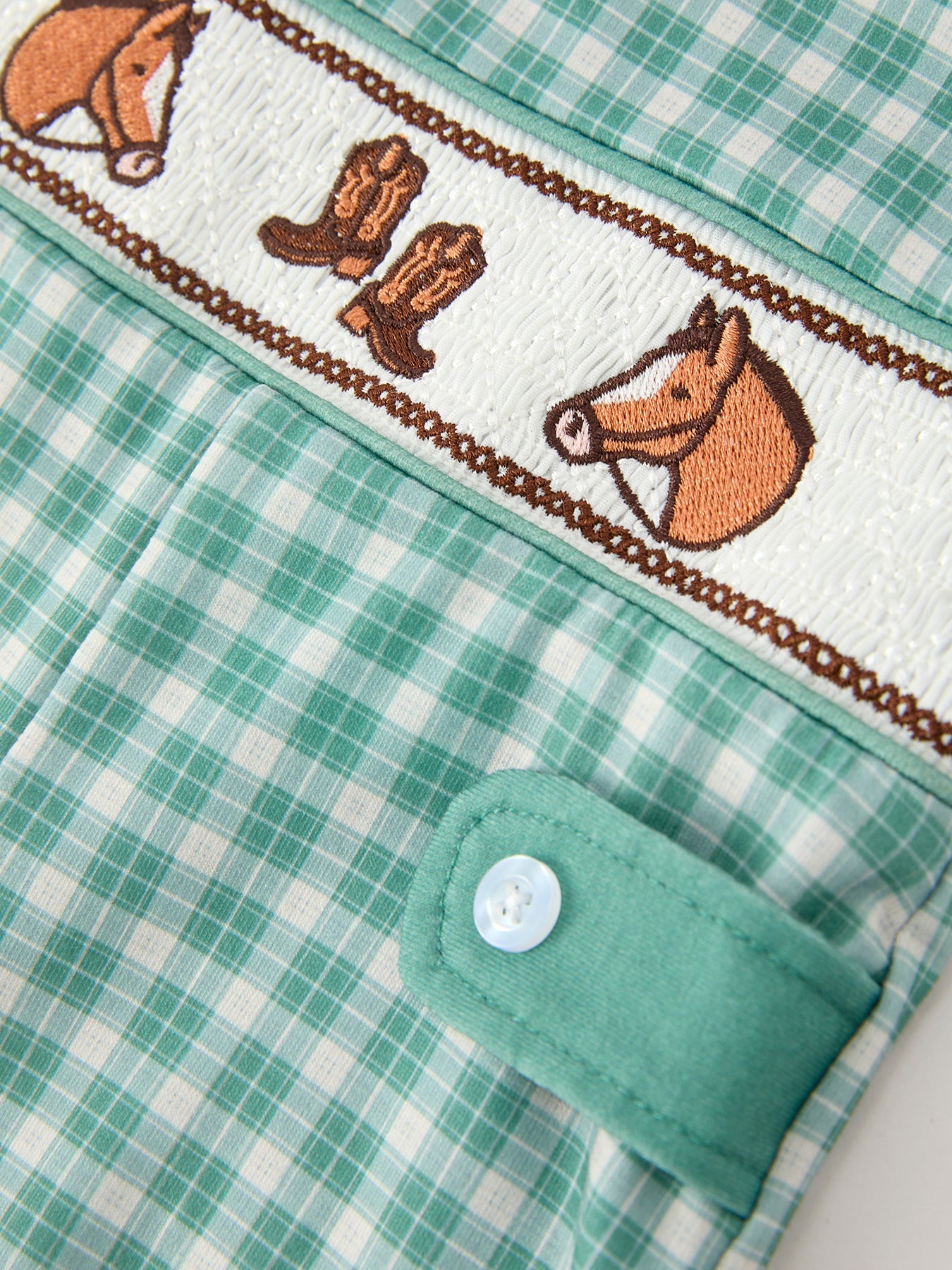 Western Plaid Horse Boy JonJon | Cowboy Outfit for Boys | Rustic Rodeo Baby Romper