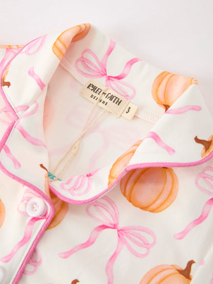 🎃🍂 Halloween Thanksgiving Pumpkin Bow Fur Pajama Set | Cozy Fall Girls Pajamas