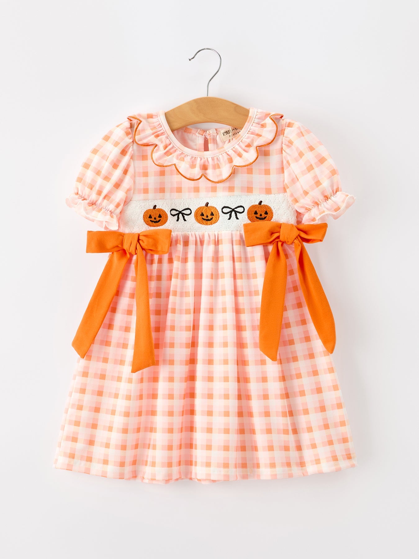 Halloween Pumpkin Plaid Bow Girls Dress | Boutique Baby Girl Fall Outfit | Pumpkin Patch Toddler Dress