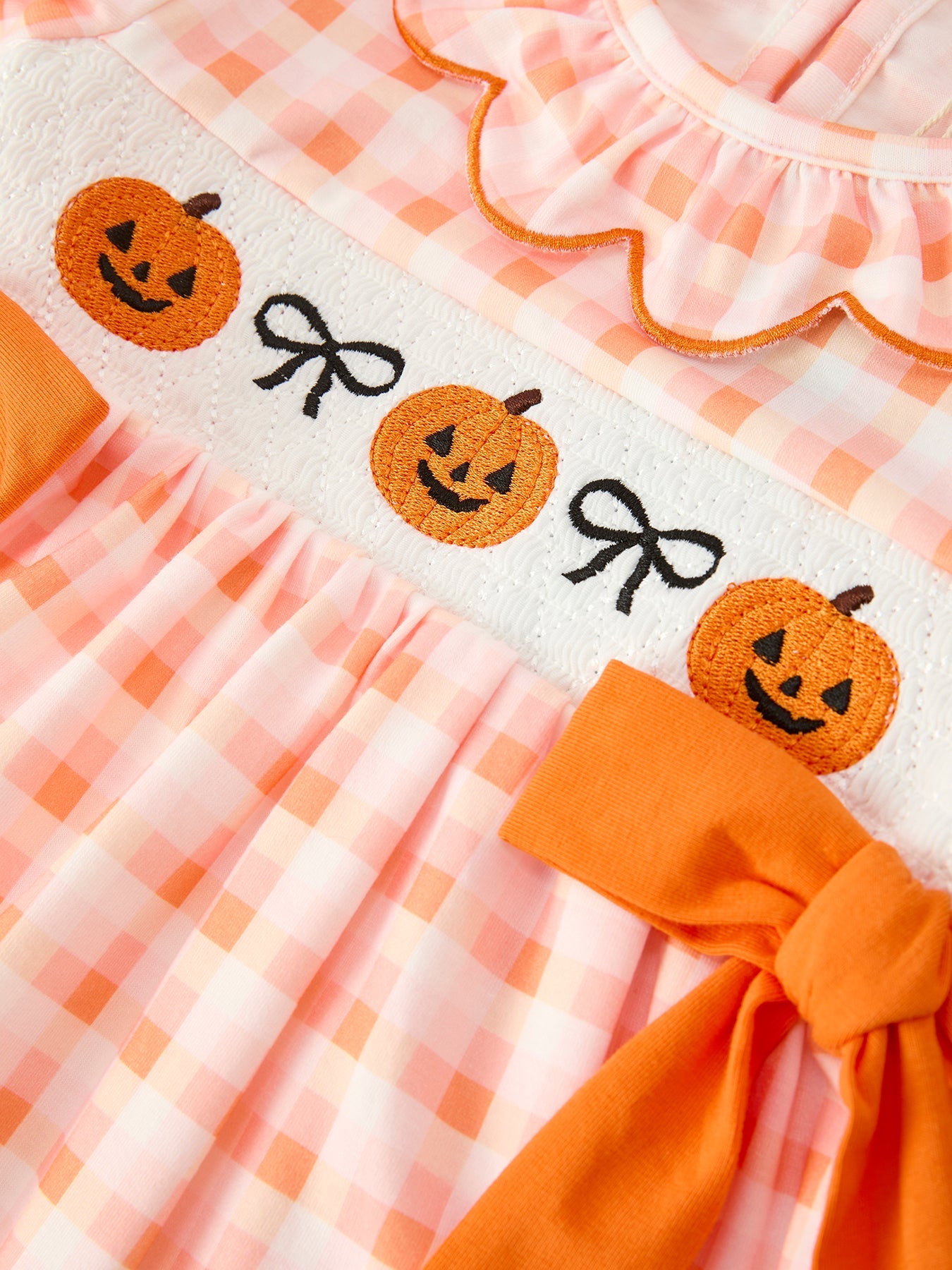 Halloween Pumpkin Plaid Bow Girls Dress | Boutique Baby Girl Fall Outfit | Pumpkin Patch Toddler Dress
