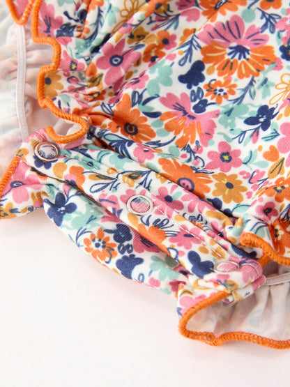 Fall Floral Smocked Petal Collar Girls Bubble Romper | Boutique Baby Girl Autumn Outfit