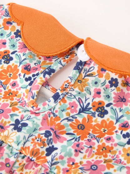 Fall Floral Smocked Petal Collar Girls Bubble Romper | Boutique Baby Girl Autumn Outfit