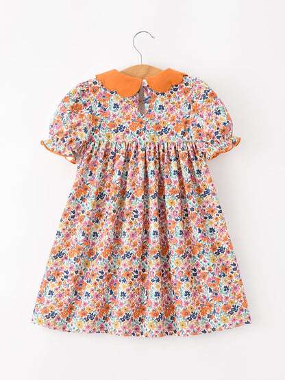 Fall Floral Smocked Petal Collar Girls Dress | Boutique Baby Girl Autumn Dress | Thanksgiving Toddler Outfit