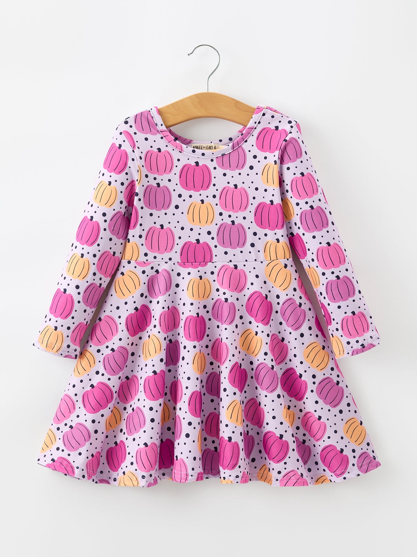 🎃 Halloween Pumpkin Print Girls Long Sleeve Twirl Dress | Cute Fall Boutique Dress for Girls