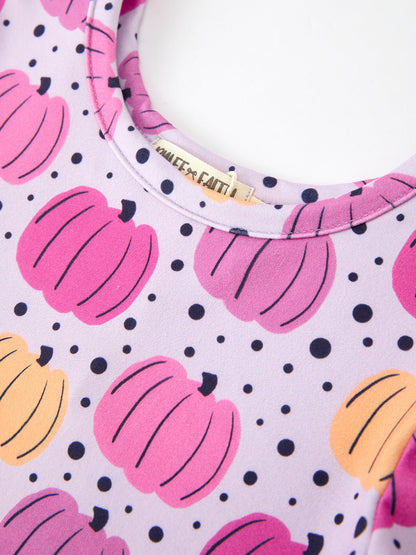 🎃 Halloween Pumpkin Print Girls Long Sleeve Twirl Dress | Cute Fall Boutique Dress for Girls