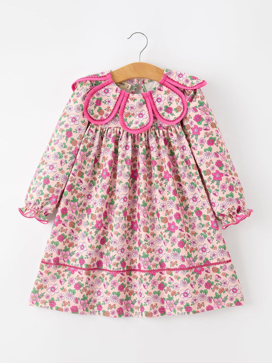 💗 Hot Pink Floral Petals Collar Girl Dress | Boutique Baby Girl Spring & Summer Dress