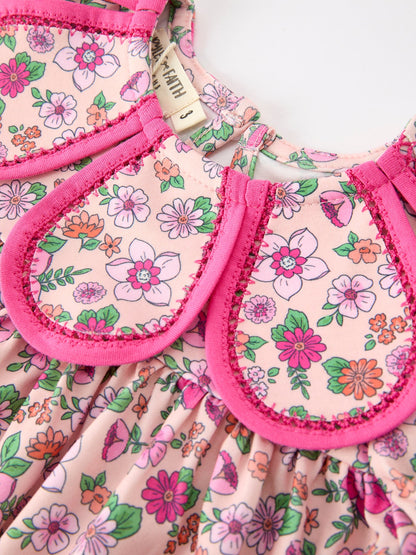 💗 Hot Pink Floral Petals Collar Girl Dress | Boutique Baby Girl Spring & Summer Dress