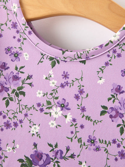 💜 Fall Lavender Floral Print Girls Long Sleeve Twirl Dress | Boutique Baby & Toddler Autumn Dress