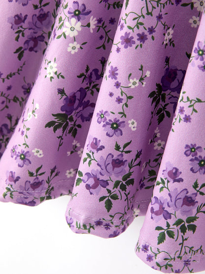 💜 Fall Lavender Floral Print Girls Long Sleeve Twirl Dress | Boutique Baby & Toddler Autumn Dress