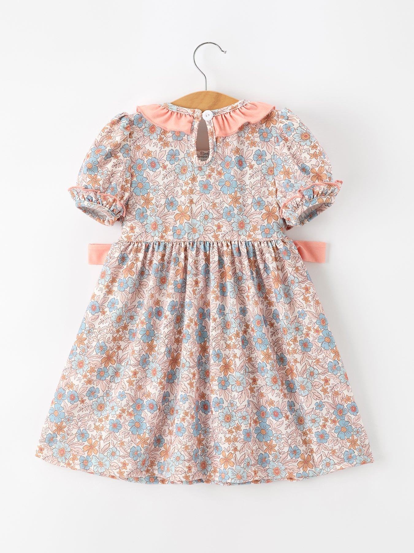 🍂 Fall Floral Girls Dress | Smocked Ruffle Neck Bow Boutique Dress