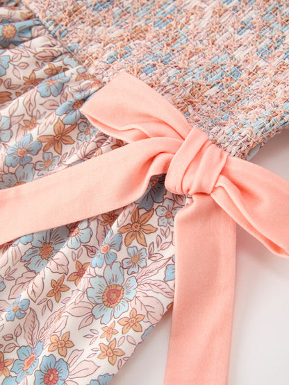 🍂 Fall Floral Girls Dress | Smocked Ruffle Neck Bow Boutique Dress