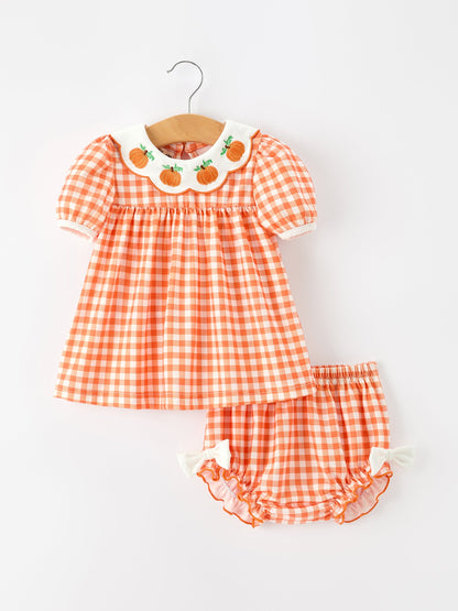 🎃🍂 Thanksgiving Halloween Pumpkin Puff Sleeve Girls Bloomer Set | Fall Boutique Baby Girl Outfit