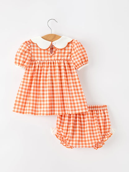 🎃🍂 Thanksgiving Halloween Pumpkin Puff Sleeve Girls Bloomer Set | Fall Boutique Baby Girl Outfit