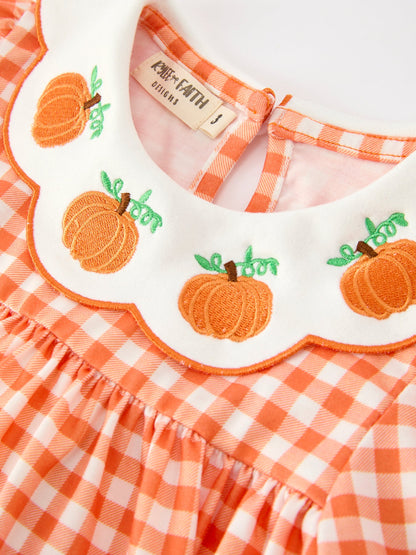 🍂 Fall Pumpkin Embroidered Puff Sleeve Girls Dress | Boutique Autumn Baby & Toddler Dress