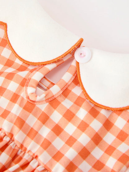 🍂 Fall Pumpkin Embroidered Puff Sleeve Girls Dress | Boutique Autumn Baby & Toddler Dress