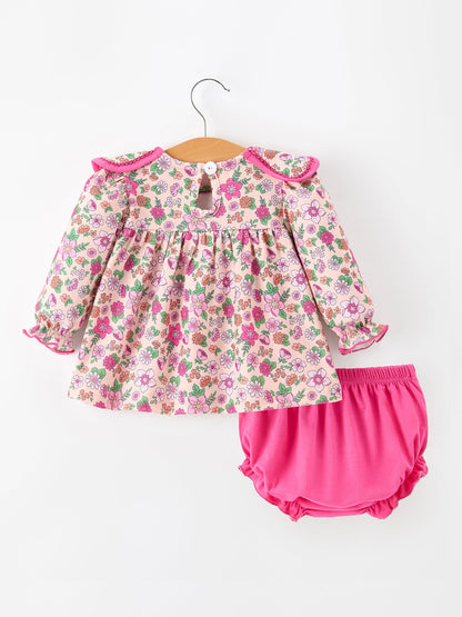 💗 Hot Pink Floral Petals Collar Girl Bloomer Set | Boutique Baby Girl Spring & Summer Outfit
