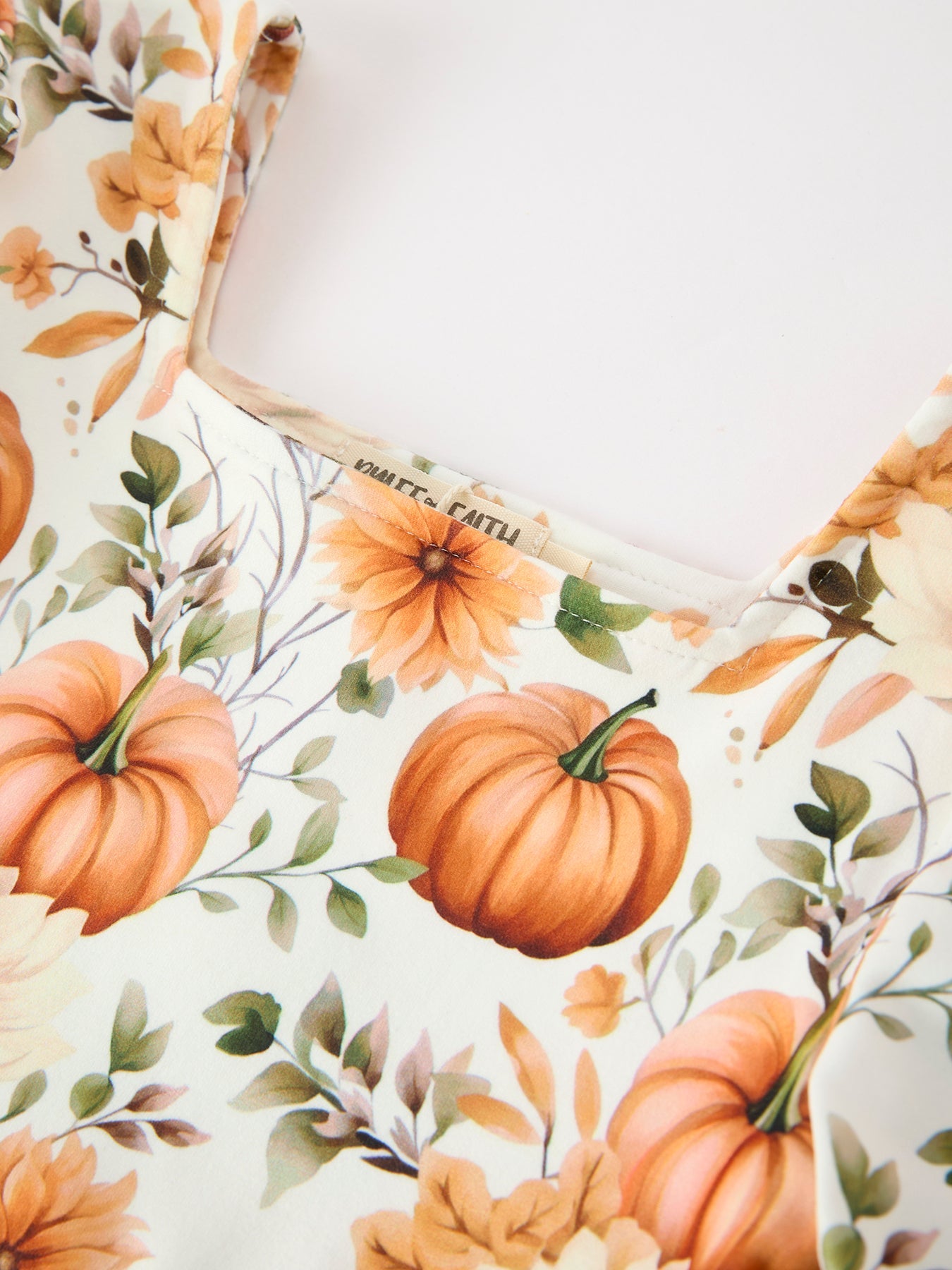Fall Pumpkin Floral Girls Ruffle Hem Dress | Boutique Baby Girl Autumn Outfit | Pumpkin Patch Toddler Dress