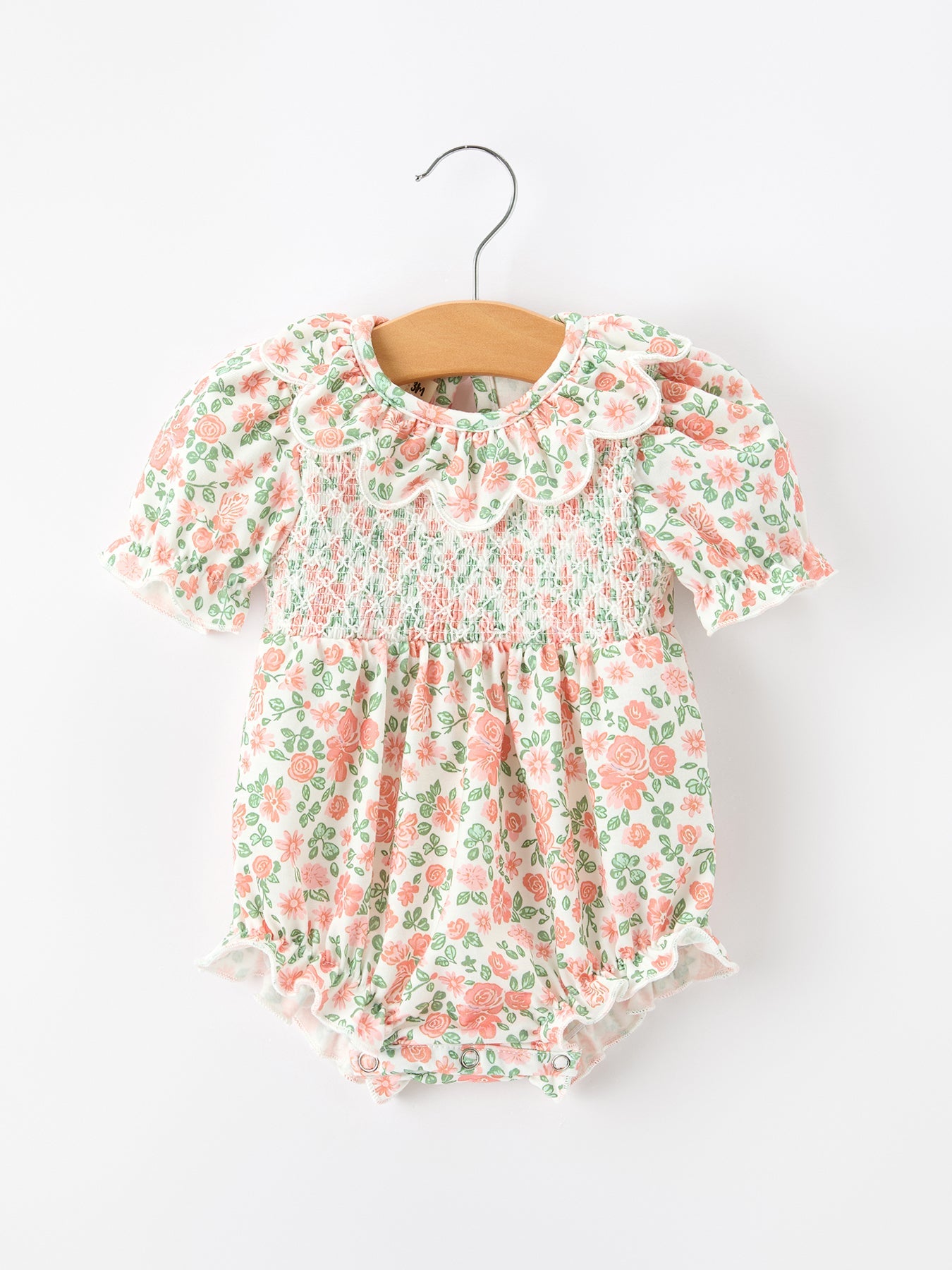 Fall Blush Floral Baby Romper | Smocked Petal Collar Girls Outfit | Autumn Baby Boutique Clothing