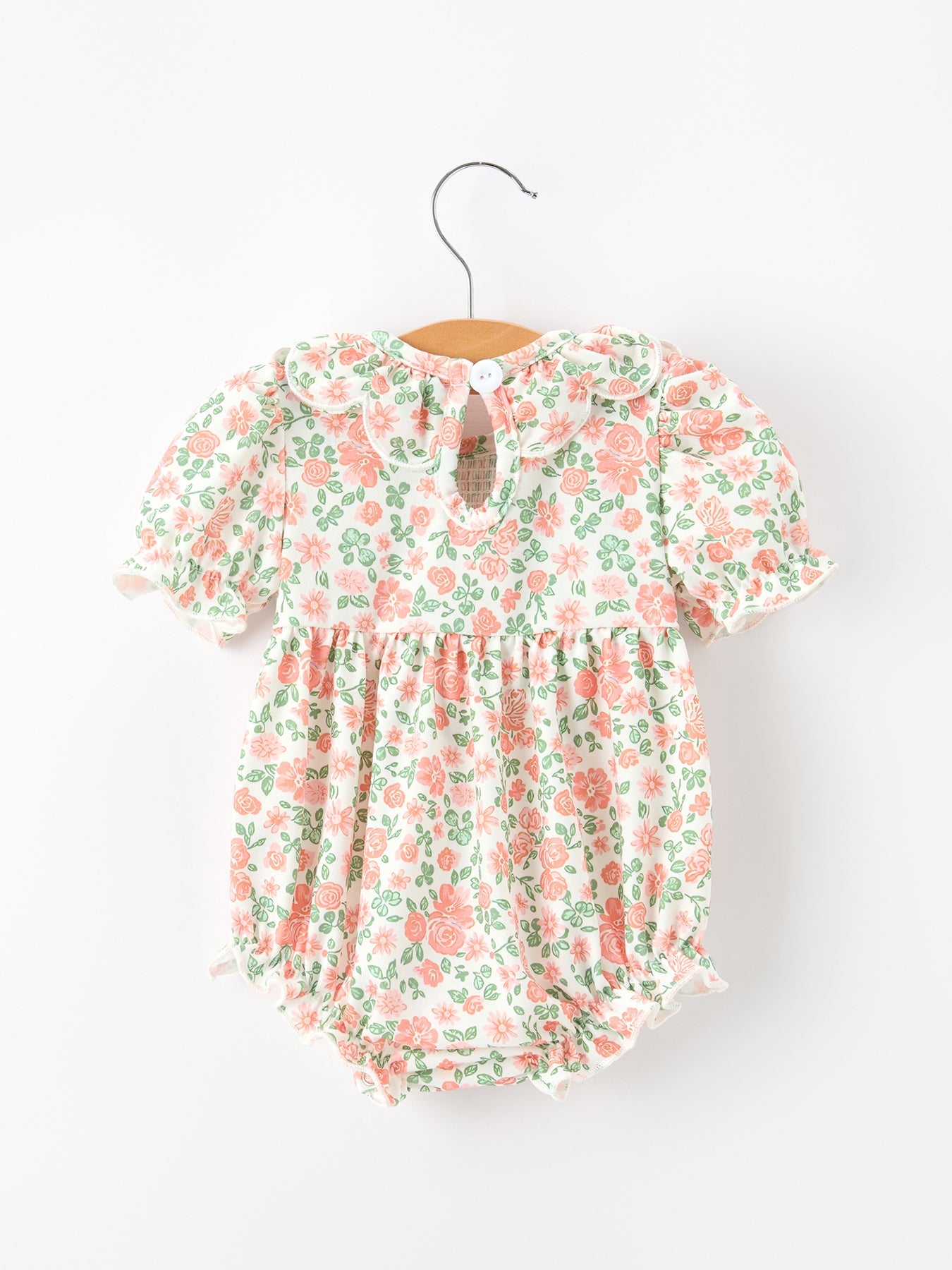 Fall Blush Floral Baby Romper | Smocked Petal Collar Girls Outfit | Autumn Baby Boutique Clothing