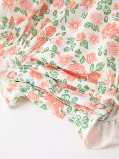 Fall Blush Floral Baby Romper | Smocked Petal Collar Girls Outfit | Autumn Baby Boutique Clothing