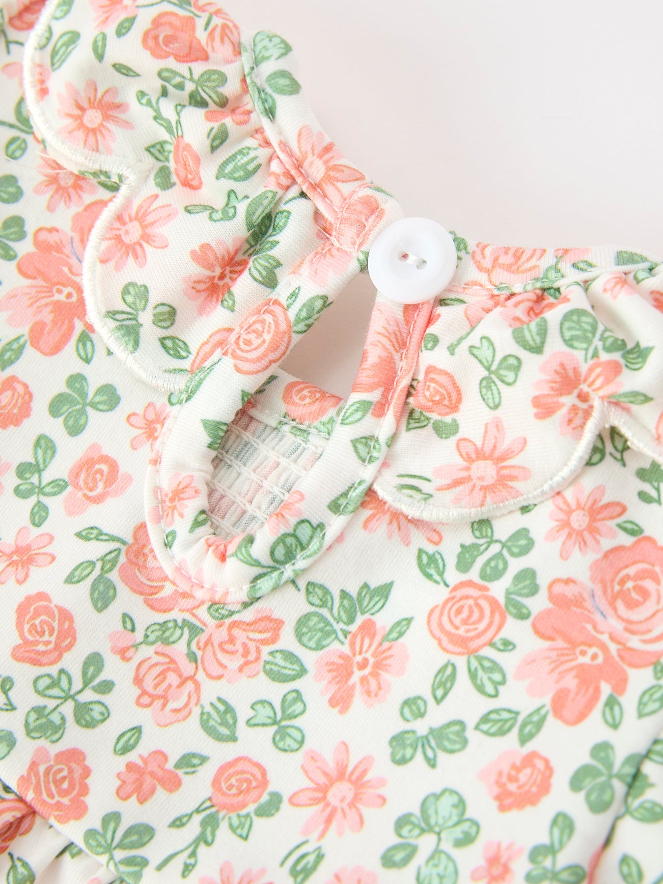 Fall Blush Floral Baby Romper | Smocked Petal Collar Girls Outfit | Autumn Baby Boutique Clothing