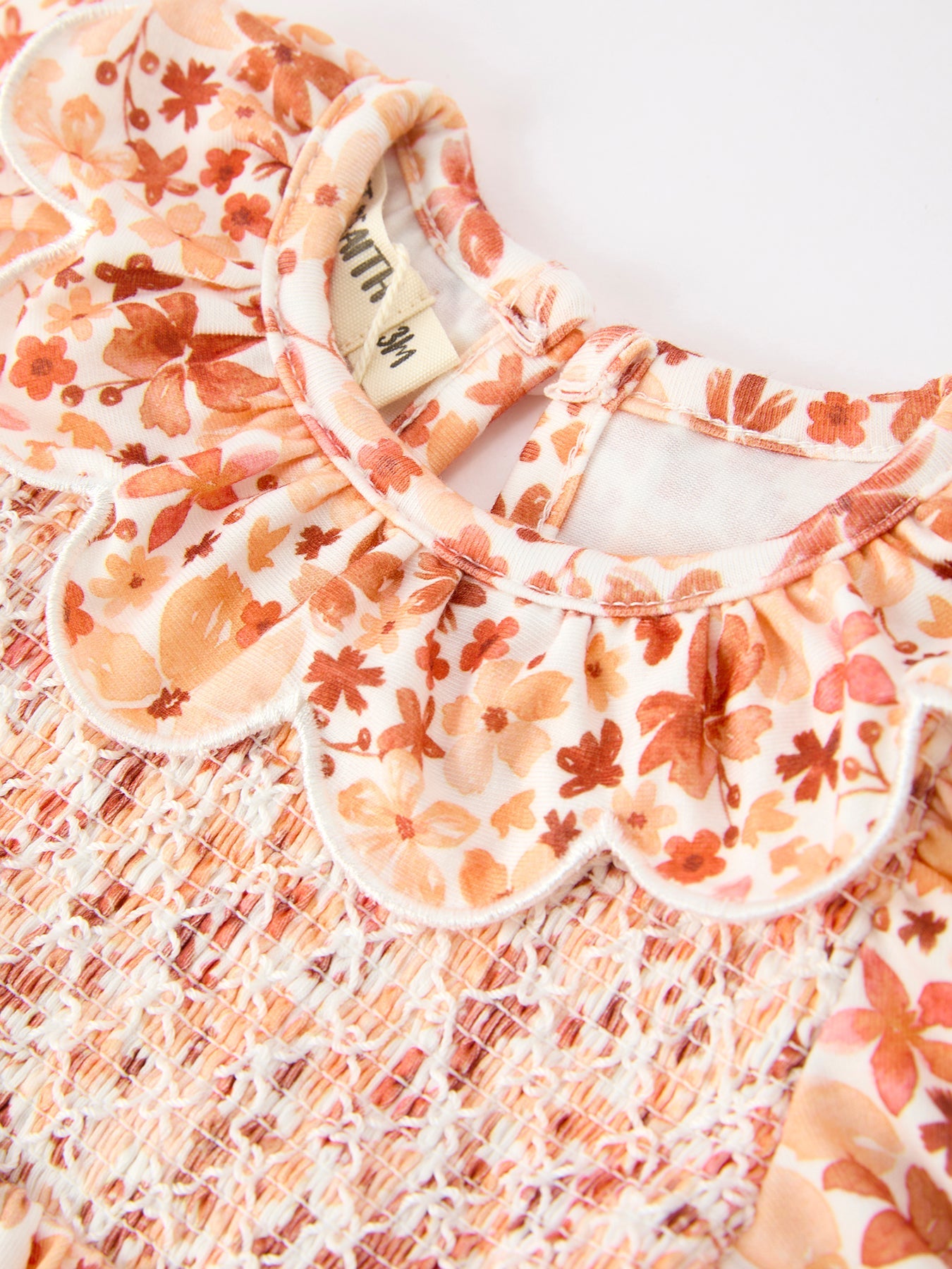 Fall Rust Floral Baby Romper | Smocked Petal Collar Boutique Baby Girl Outfit | Autumn Toddler Romper