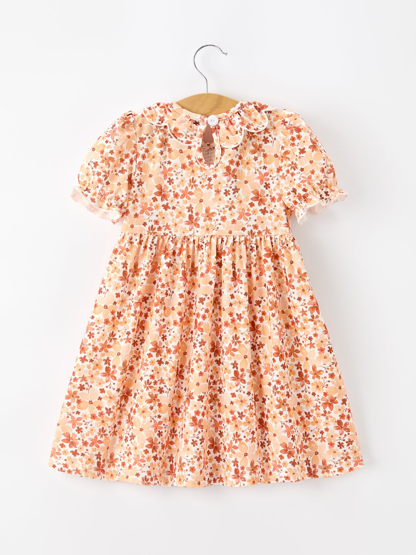 Fall Rust Floral Baby Girls Dress | Smocked Petal Collar Dress | Autumn Boutique Toddler Outfit