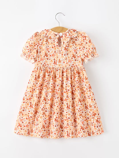 Fall Rust Floral Baby Girls Dress | Smocked Petal Collar Dress | Autumn Boutique Toddler Outfit