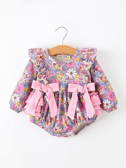 🍂 Fall Vintage Floral Print Girls Long Sleeve Romper | Boutique Baby & Toddler Autumn Outfit