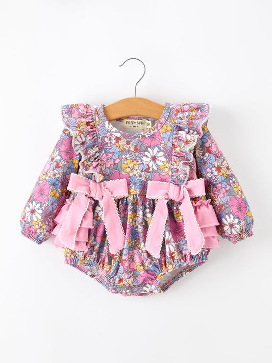 🍂 Fall Vintage Floral Print Girls Long Sleeve Romper | Boutique Baby & Toddler Autumn Outfit