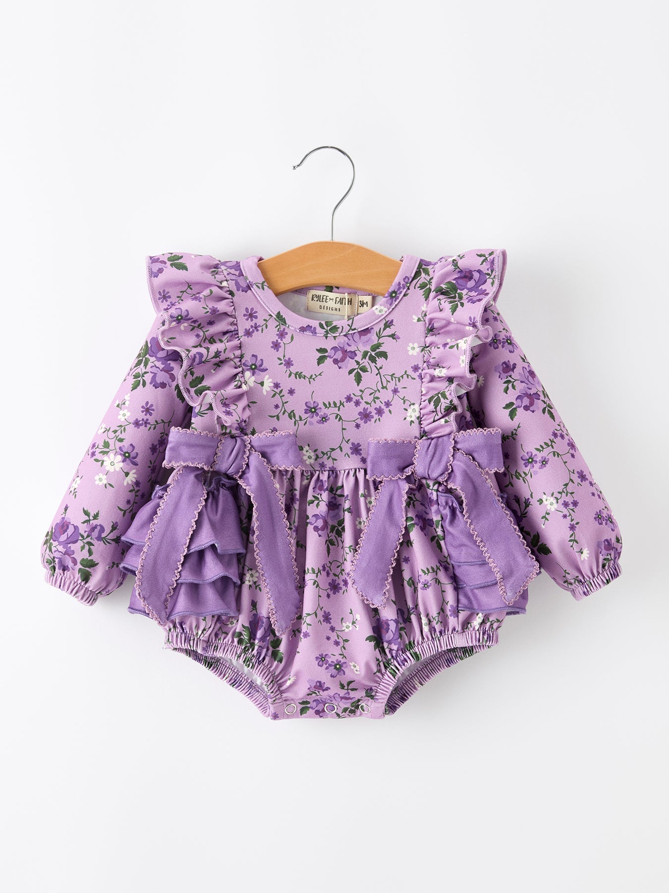 💜 Fall Lavender Floral Print Girls Long Sleeve Romper | Boutique Baby & Toddler Outfit