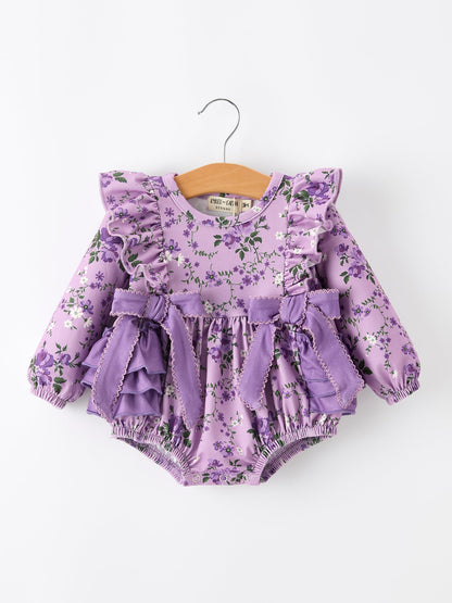 💜 Fall Lavender Floral Print Girls Long Sleeve Romper | Boutique Baby & Toddler Outfit