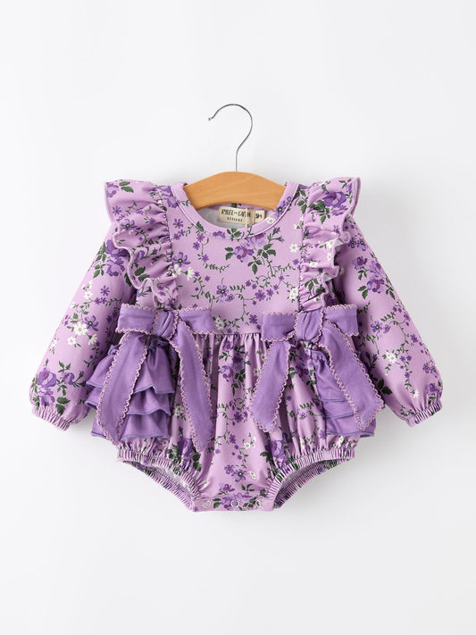 💜 Fall Lavender Floral Print Girls Long Sleeve Romper | Boutique Baby & Toddler Outfit