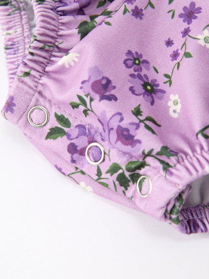 💜 Fall Lavender Floral Print Girls Long Sleeve Romper | Boutique Baby & Toddler Outfit