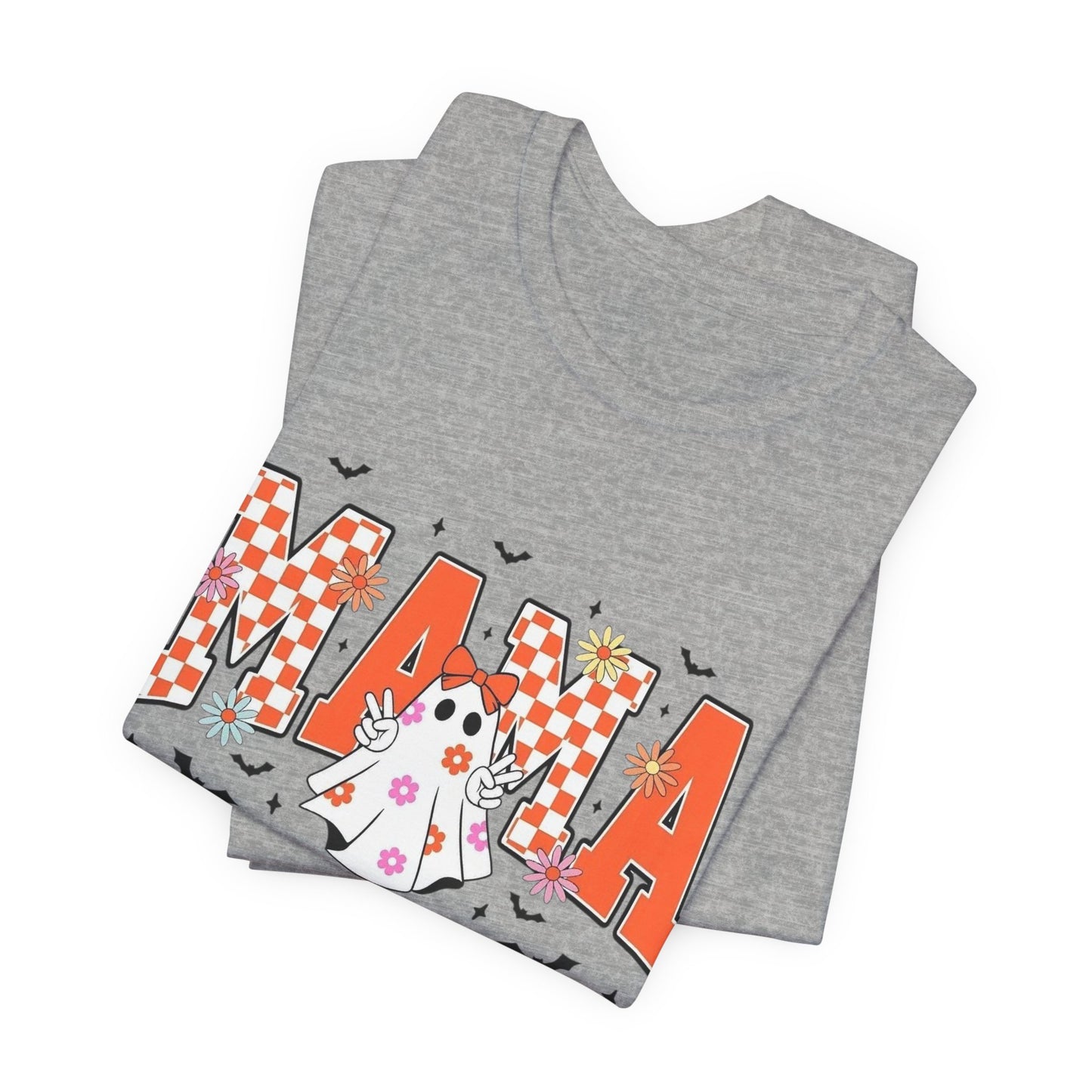 Mama Halloween T-Shirt — Cute Ghost & Checkerboard Lettering