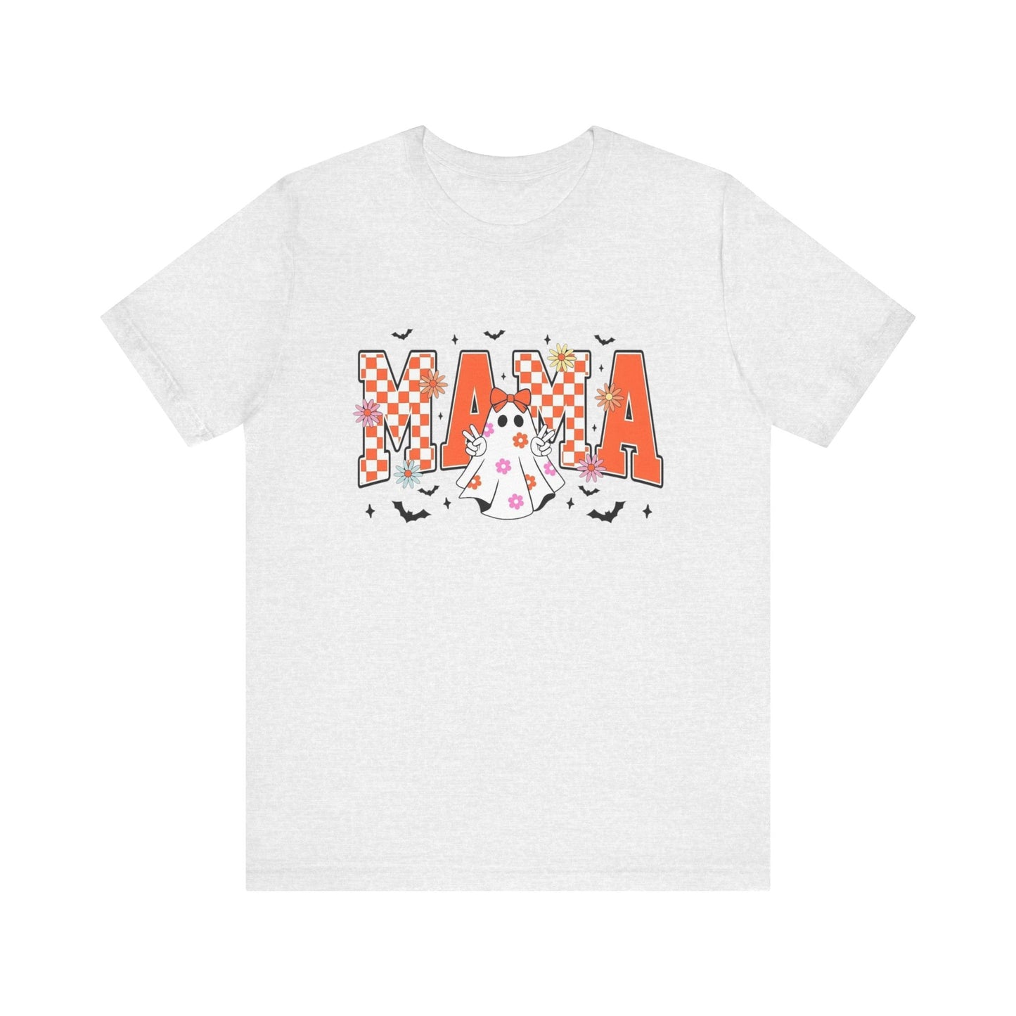 Mama Halloween T-Shirt — Cute Ghost & Checkerboard Lettering