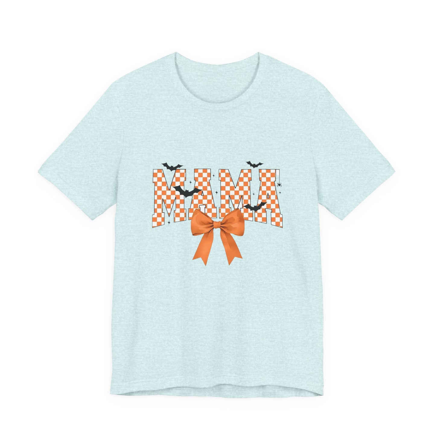Mami Halloween Tee — Orange Checker 'MAMI' with Bow & Bats