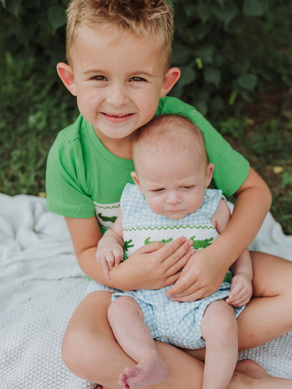 Toddler Boys Summer Crocodile Embroidered Plaid Shorts Set | Boutique Baby Boy Outfit | Animal Applique Summer Clothing