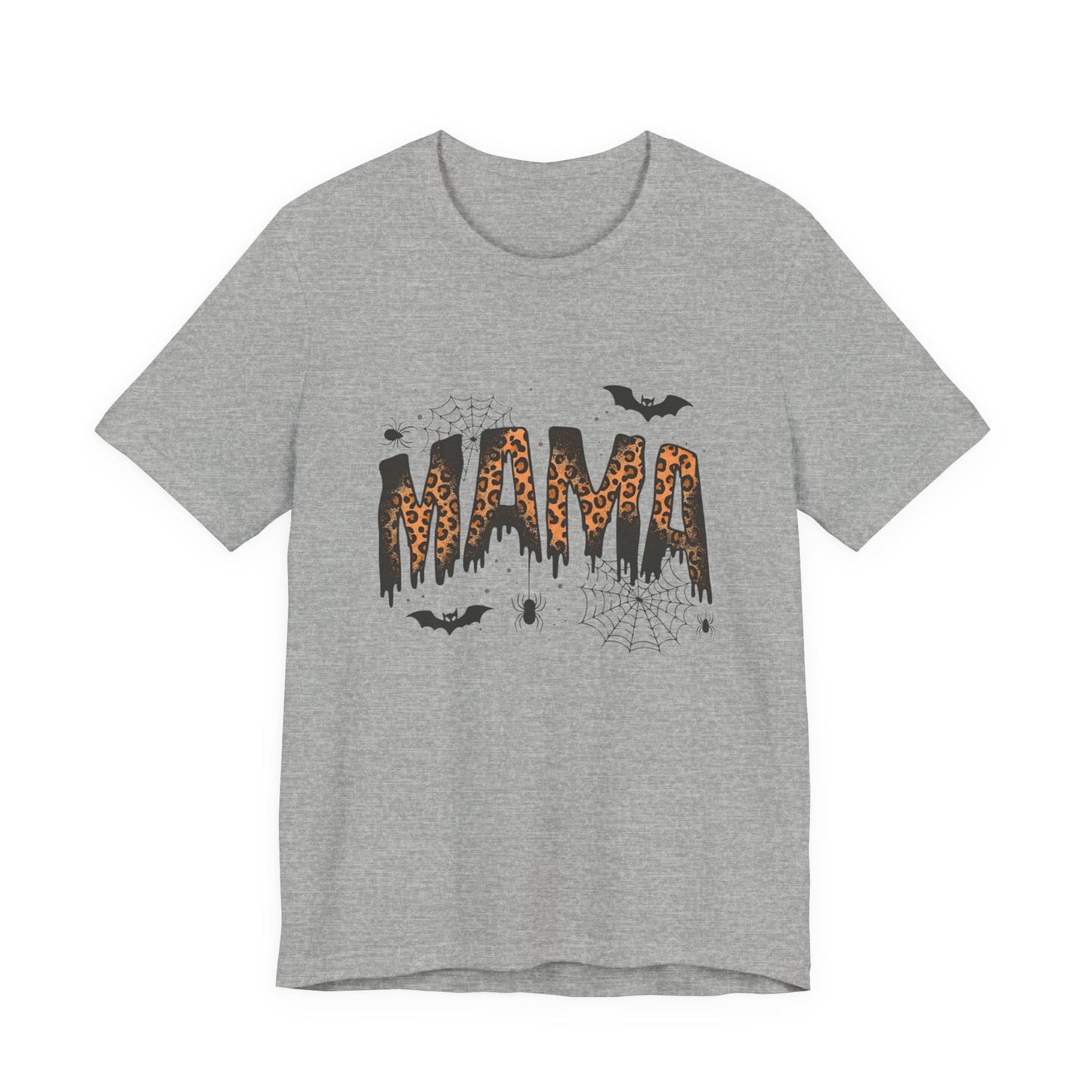 Mama Halloween Tee — Leopard Drip "MAMA" with Bats & Spiders Halloween Shirt