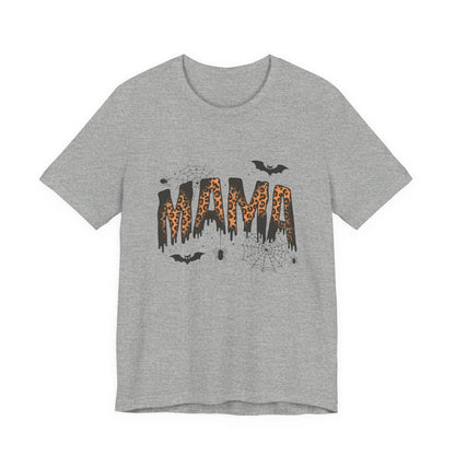 Mama Halloween Tee — Leopard Drip "MAMA" with Bats & Spiders Halloween Shirt